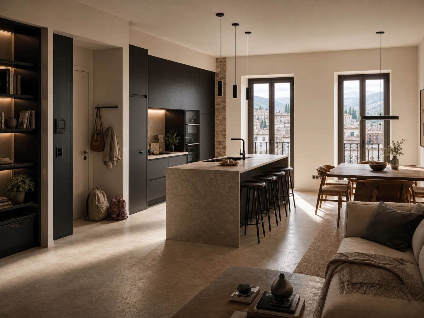 Cocina y salón unidos para ganar luz y amplitud.