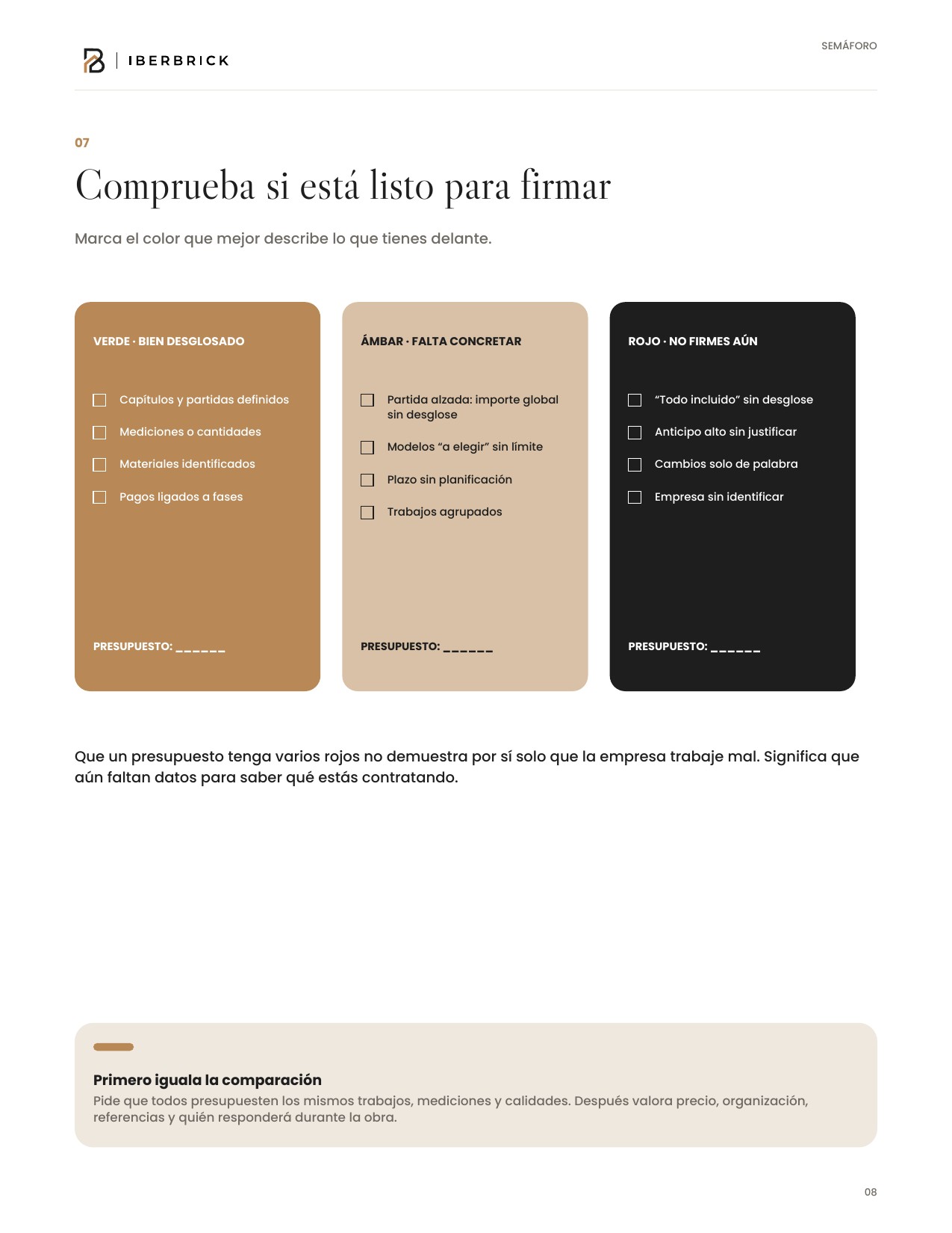 Semáforo para revisar un presupuesto antes de firmar